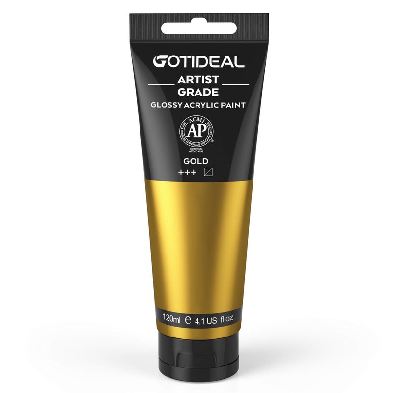 GOTIDEAL Acrylic Paint Metallic Gold 24K Tubes(120ml, 4.1 oz) Non Toxic Non Fading,Rich Pigments for Painters, Adults & Kids, Ideal for Canvas Wood Clay Fabric Ceramic Craft Supplies (Gold) - Image 1